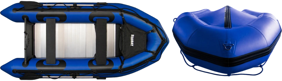 Vista superior y frontal del bote Bluebay sin anotaciones numéricas